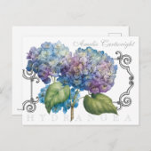 Carte Postale Blue Hydrangea Floral Nom monogramme (Devant / Derrière)