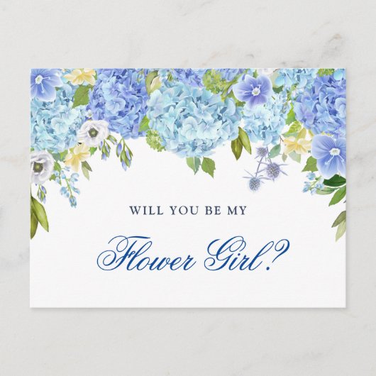Carte Postale Blue Hydrangea Floral Vous Serez Ma Fille Fleur (Devant)