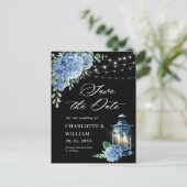 Carte Postale Blue Hydrangea Lantern Noir Mariage Enregistrer la (Debout devant)