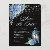 Carte Postale Blue Hydrangea Lantern Noir Mariage Enregistrer la (Devant)