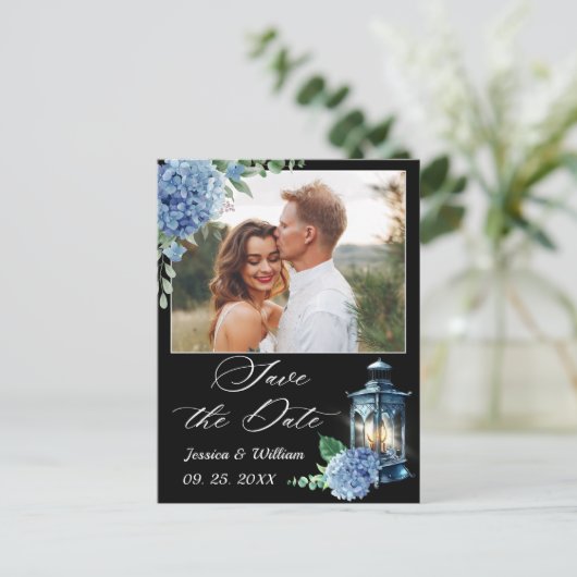 Carte Postale Blue Hydrangea Lantern PHOTO Mariage Enregistrer l (Debout devant)