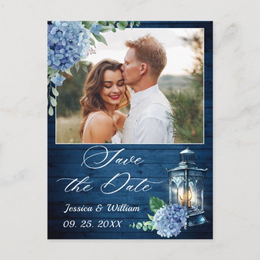 Carte Postale Blue hydrangea Lantern PHOTO Mariage Enregistrer l (Devant)
