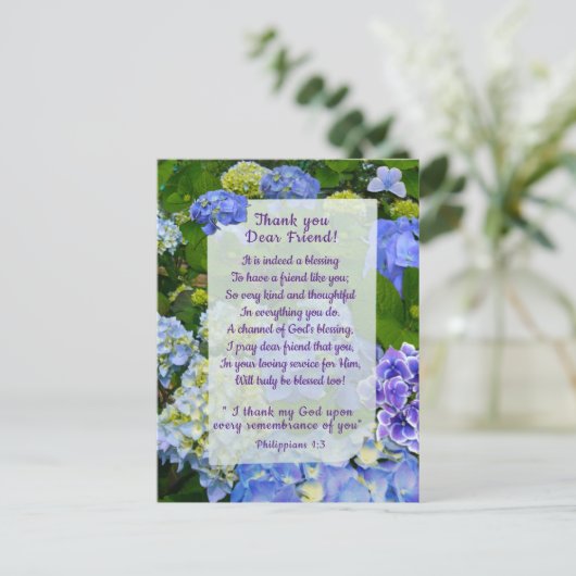 Carte Postale Blue Hydrangea Thank You (Debout devant)