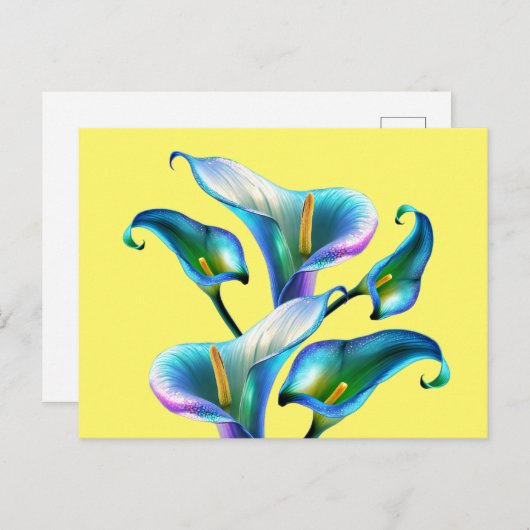 Carte Postale Blue Iridescente Holographique Calla Lilies (Devant / Derrière)