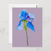 Carte Postale Blue Iris moderne aquarelle florale art (Devant / Derrière)