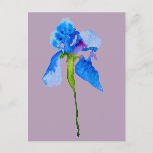 Carte Postale Blue Iris moderne aquarelle florale art (Devant)