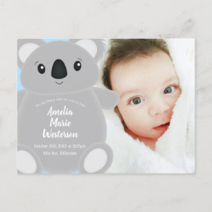 Carte Postale Blue Koala Bear Baby shower