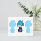 Carte postale Blue Kokeshi Triplet x3 (Debout devant)