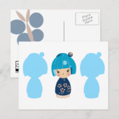 Carte postale Blue Kokeshi Triplet x3 (Devant / Derrière)