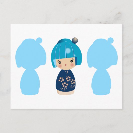 Carte postale Blue Kokeshi Triplet x3 (Devant)