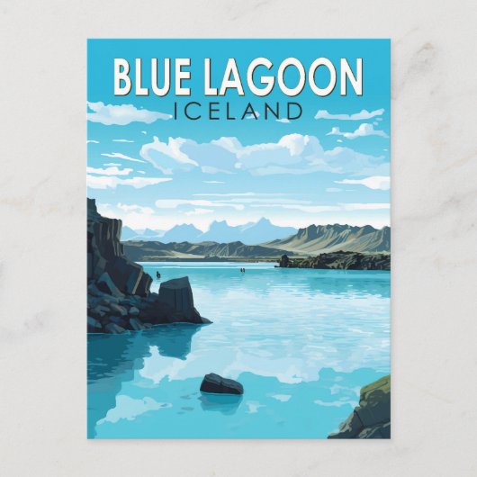 Carte Postale Blue Lagoon Islande Travel Art Vintage (Devant)