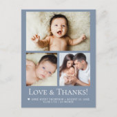 Carte Postale Blue Love and Thanks Baby Photo Birth announcement (Devant)