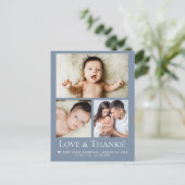 Carte Postale Blue Love and Thanks Baby Photo Birth announcement (Debout devant)