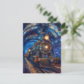 Carte Postale Blue Magical Steampunk Train Loco Faux Mosaic 065 (Debout devant)