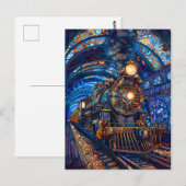 Carte Postale Blue Magical Steampunk Train Loco Faux Mosaic 065 (Devant / Derrière)