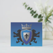 Carte postale Blue Medieval Lion Heraldry (Debout devant)