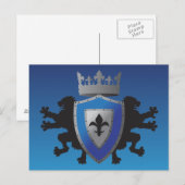 Carte postale Blue Medieval Lion Heraldry (Devant / Derrière)