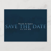 Carte Postale Blue Modern Chic ENREGISTRER LA DATE Mariage Fianç (Devant)