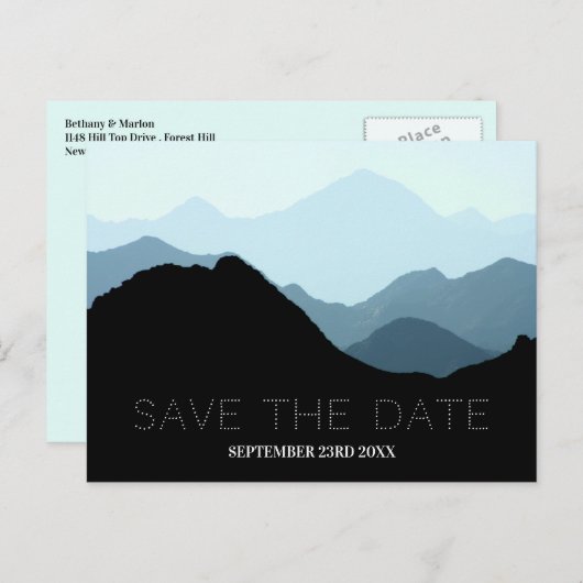 Carte Postale Blue Mountain Range, Mariage Rustique Enregistrer  (Devant / Derrière)