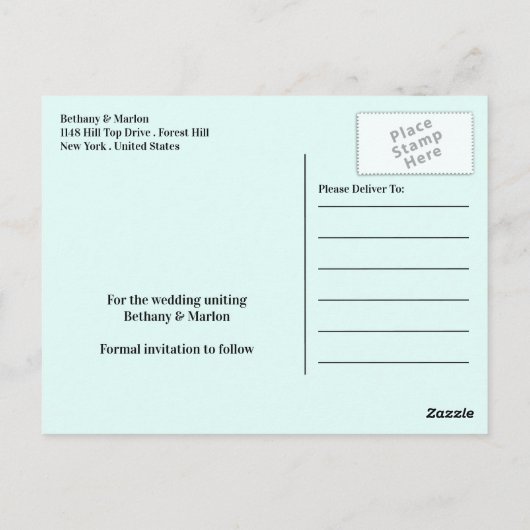 Carte Postale Blue Mountain Range, Mariage Rustique Enregistrer  (Dos)