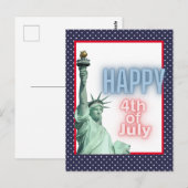 Carte Postale Blue Neon 4 juillet Liberty Statue (Devant / Derrière)