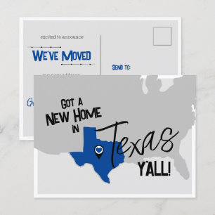 Carte Postale Blue New Home au Texas Y'all Moving