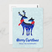 Carte Postale Blue Nordic Christmas Reindeer Pair (Devant / Derrière)
