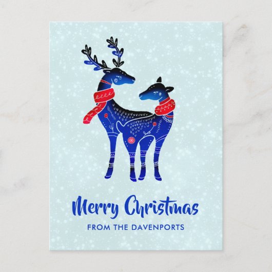 Carte Postale Blue Nordic Christmas Reindeer Pair (Devant)