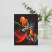 Carte Postale Blue Orange Floral Moderne Art Abstrait Motif #03 (Debout devant)
