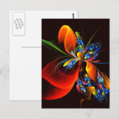 Carte Postale Blue Orange Floral Moderne Art Abstrait Motif #03 (Devant / Derrière)