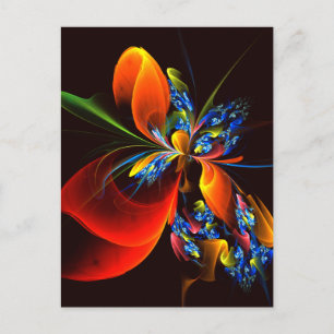 Carte Postale Blue Orange Floral Moderne Art Abstrait Motif #03