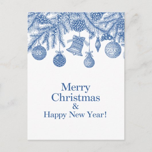 Carte Postale Blue Ornament Merry Christmas Chinoiserie (Devant)