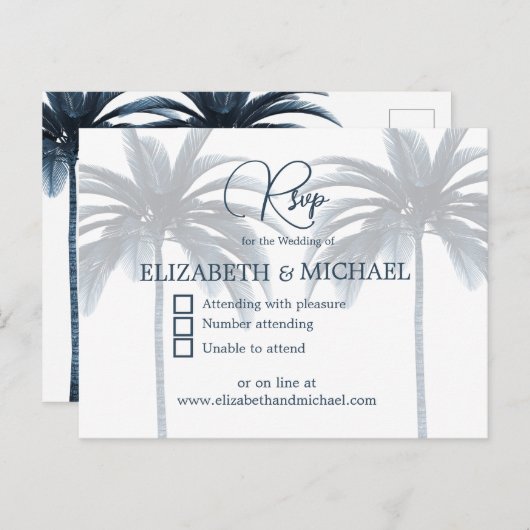 Carte Postale Blue Palm Tree élégant mariage moderne RSVP (Devant / Derrière)