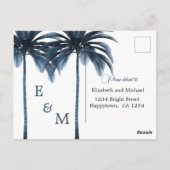 Carte Postale Blue Palm Tree élégant mariage moderne RSVP (Dos)