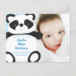 Carte Postale Blue Panda Bear Baby Faire-part de naissance 