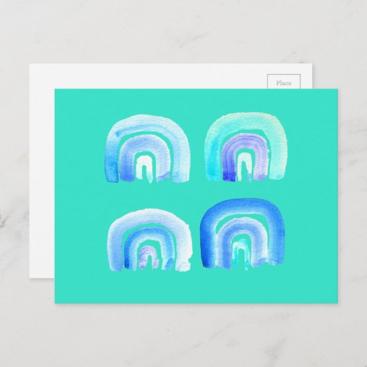 Carte Postale Blue Pastel rétro arc-en-ciel (Devant / Derrière)