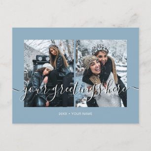 Carte Postale Blue Personnalisé 2 photos Accueil universel