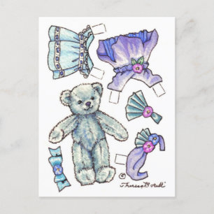 Carte Postale Blue Petunia Teddy Bear Papier Poupée mignonne car
