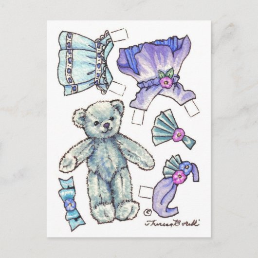 Carte Postale Blue Petunia Teddy Bear Papier Poupée mignonne car (Devant)