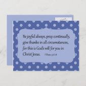 Carte Postale Blue Polka Dot Be Joyeux Verse Bible (Devant / Derrière)