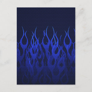Carte Postale Blue Racing Flames on Carbon Fiber