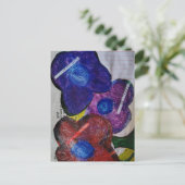 Carte Postale Blue Red and Purple Flowers Mixed Media Collage (Debout devant)