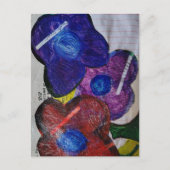 Carte Postale Blue Red and Purple Flowers Mixed Media Collage (Devant)