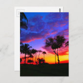Carte Postale Blue Red Sunset Exotic Hawaiian Beach Palm Trees (Devant / Derrière)