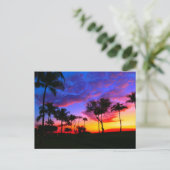 Carte Postale Blue Red Sunset Exotic Hawaiian Beach Palm Trees (Debout devant)