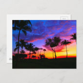 Carte Postale Blue Red Sunset Exotic Hawaiian Beach Palm Trees (Devant / Derrière)