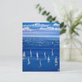 Carte Postale Blue Sailing Bateaux Folk Art Post Card (Debout devant)