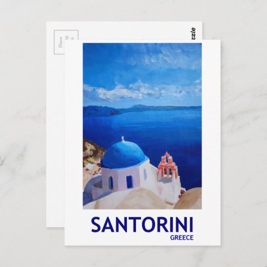 Carte Postale Blue Santorin, Grèce - Vue depuis Oia (Devant / Derrière)