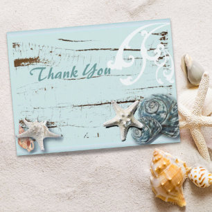 Carte Postale BLue Seashells Beach Mariage merci