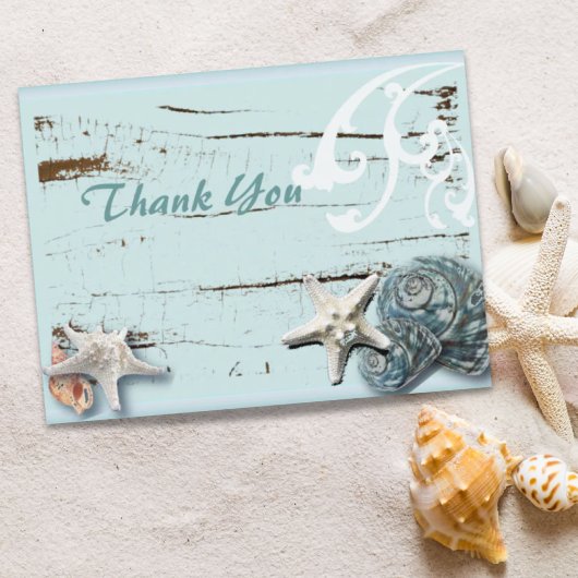Carte Postale BLue Seashells Beach Mariage merci